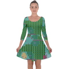 Green Retro Games Pattern Quarter Sleeve Skater Dress by Cemarart