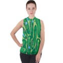 Golf Course Par Golf Course Green Mock Neck Chiffon Sleeveless Top View1