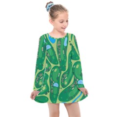 Golf Course Par Golf Course Green Kids  Long Sleeve Dress by Cemarart