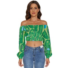 Golf Course Par Golf Course Green Long Sleeve Crinkled Weave Crop Top by Cemarart