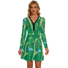 Golf Course Par Golf Course Green Long Sleeve Deep V Mini Dress  by Cemarart