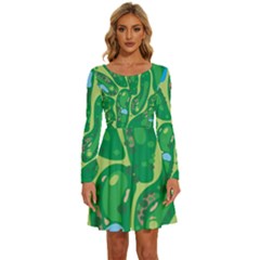 Golf Course Par Golf Course Green Long Sleeve Wide Neck Velvet Dress by Cemarart