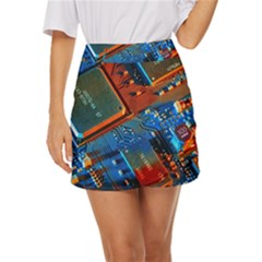 Gray Circuit Board Electronics Electronic Components Microprocessor Mini Front Wrap Skirt by Cemarart