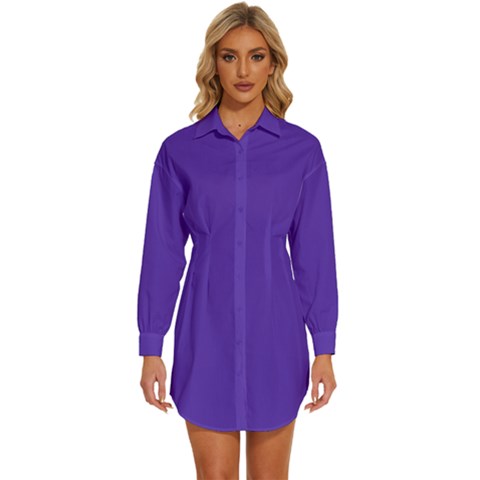 Ultra Violet Purple Womens Long Sleeve Shirt Dress by Patternsandcolors