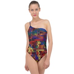 Hexagon Honeycomb Pattern Design Classic One Shoulder Swimsuit by Ndabl3x