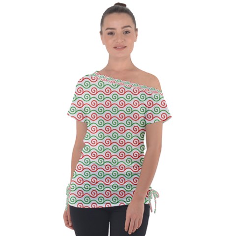 Mosaic Hexagon Honeycomb Off Shoulder Tie-up T-shirt by Ndabl3x