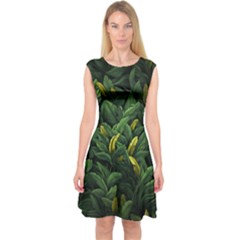 Banana Leaves Capsleeve Midi Dress by goljakoff