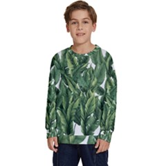 Green Banana Leaves Kids  Crewneck Sweatshirt by goljakoff