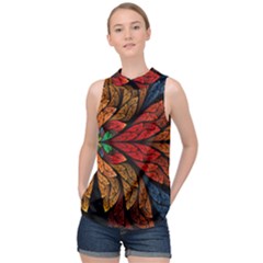 Fractals, Floral Ornaments, Rings High Neck Satin Top by nateshop