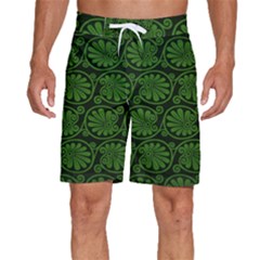 Green Floral Pattern Floral Greek Ornaments Men s Beach Shorts by nateshop