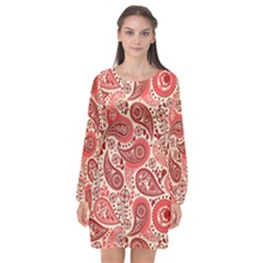 Paisley Red Ornament Texture Long Sleeve Chiffon Shift Dress  by nateshop