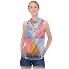 Texture With Triangles High Neck Satin Top by nateshop