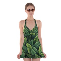 Green Leaves Halter Dress Swimsuit  by goljakoff