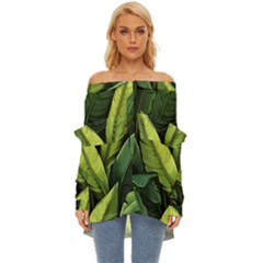 Banana Leaves Pattern Off Shoulder Chiffon Pocket Shirt by goljakoff