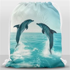 Dolphin Sea Ocean Drawstring Bag (large) by Cemarart