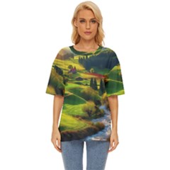 Countryside Landscape Nature Oversized Basic T-shirt by Cemarart