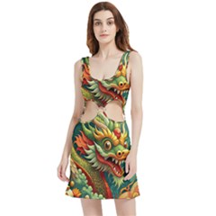 Chinese New Year – Year Of The Dragon Velour Cutout Dress by Valentinaart