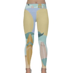 Beach Sea Surfboards Water Sand Drawing  Boho Bohemian Nature Classic Yoga Leggings by Grandong