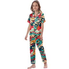 Chinese New Year – Year Of The Dragon Kids  Satin Short Sleeve Pajamas Set by Valentinaart