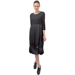 S Black Fingerprint, Black, Edge Ruffle End Midi Chiffon Dress by nateshop