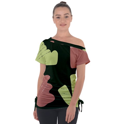 Elements Scribbles Wiggly Line Off Shoulder Tie-up T-shirt by Cemarart