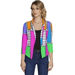 Shapes Texture Colorful Cartoon Women s Casual 3/4 Sleeve Spring Jacket by Cemarart