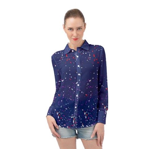 Texture Grunge Speckles Dots Long Sleeve Chiffon Shirt by Cemarart