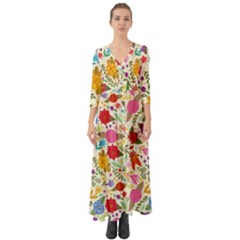 Colorful Flowers Pattern Button Up Boho Maxi Dress by Cemarart