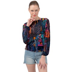 Wallet City Art Graffiti Banded Bottom Chiffon Top by Bedest