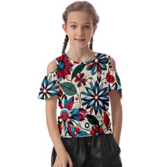 Flora Pattern Flower Kids  Butterfly Cutout T-shirt by Grandong