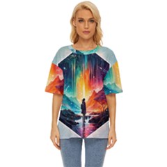 Starry Night Wanderlust: A Whimsical Adventure Oversized Basic T-shirt by stine1