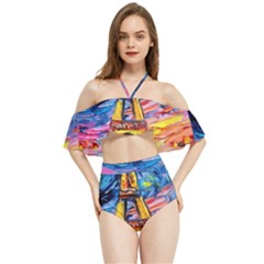 Eiffel Tower Starry Night Print Van Gogh Halter Flowy Bikini Set  by Maspions