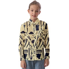 Elegant Hairdresser Pattern Cream Kids  Long Sleeve Shirt by TetiBright