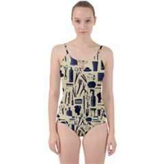 Elegant Hairdresser Pattern Cream Cut Out Top Tankini Set by TetiBright