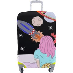 Girl Bed Space Planets Spaceship Rocket Astronaut Galaxy Universe Cosmos Woman Dream Imagination Bed Luggage Cover (large) by Maspions