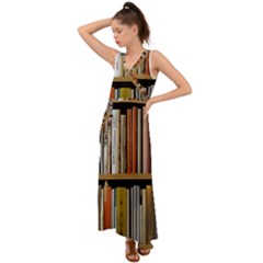 Book Nook Books Bookshelves Comfortable Cozy Literature Library Study Reading Reader Reading Nook Ro V-neck Chiffon Maxi Dress by Maspions