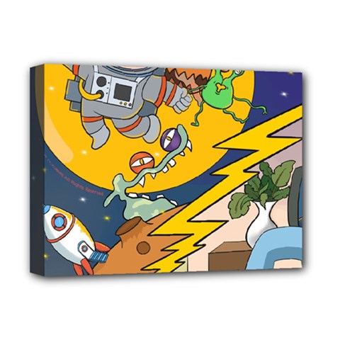 Astronaut Moon Monsters Spaceship Universe Space Cosmos Deluxe Canvas 16  X 12  (stretched)  by Maspions