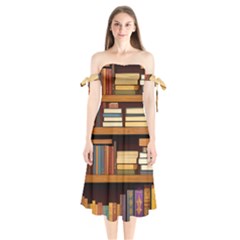 Book Nook Books Bookshelves Comfortable Cozy Literature Library Study Reading Room Fiction Entertain Shoulder Tie Bardot Midi Dress by Maspions