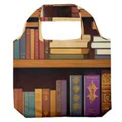 Book Nook Books Bookshelves Comfortable Cozy Literature Library Study Reading Room Fiction Entertain Premium Foldable Grocery Recycle Bag by Maspions