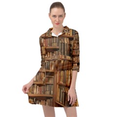 Room Interior Library Books Bookshelves Reading Literature Study Fiction Old Manor Book Nook Reading Mini Skater Shirt Dress by Grandong