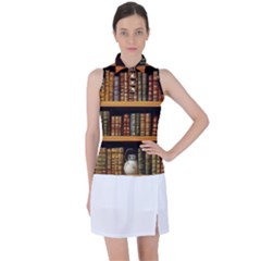 Room Interior Library Books Bookshelves Reading Literature Study Fiction Old Manor Book Nook Reading Women s Sleeveless Polo T-shirt by Grandong