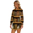 Room Interior Library Books Bookshelves Reading Literature Study Fiction Old Manor Book Nook Reading Womens Long Sleeve Shirt Dress View2