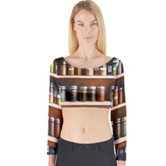 Alcohol Apothecary Book Cover Booze Bottles Gothic Magic Medicine Oils Ornate Pharmacy Long Sleeve Crop Top by Grandong