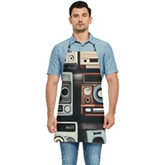 Retro Cameras Old Vintage Antique Technology Wallpaper Retrospective Kitchen Apron by Grandong