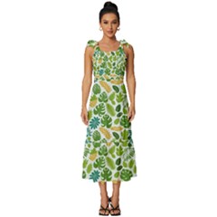 Leaves Tropical Background Pattern Green Botanical Texture Nature Foliage Tie-strap Tiered Midi Chiffon Dress by Maspions