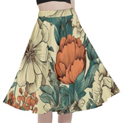 Flowers Pattern Texture Art Colorful Nature Painting Surface Vintage A-line Full Circle Midi Skirt With Pocket by Maspions