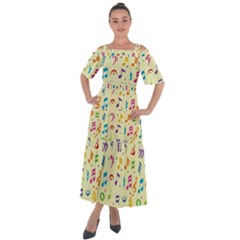 Seamless Pattern Musical Note Doodle Symbol Shoulder Straps Boho Maxi Dress  by Apen