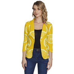 Lemon Fruits Slice Seamless Pattern Women s One-button 3/4 Sleeve Short Jacket by Apen