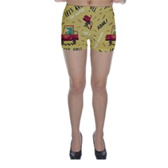 Childish Seamless Pattern With Dino Driver Skinny Shorts by Apen