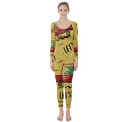 Childish Seamless Pattern With Dino Driver Long Sleeve Catsuit by Apen